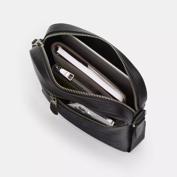 COACH 2PC Leather Houston Flight Bag Black Gunmetal & Zip Card Case NWT - Picture 12 of 12